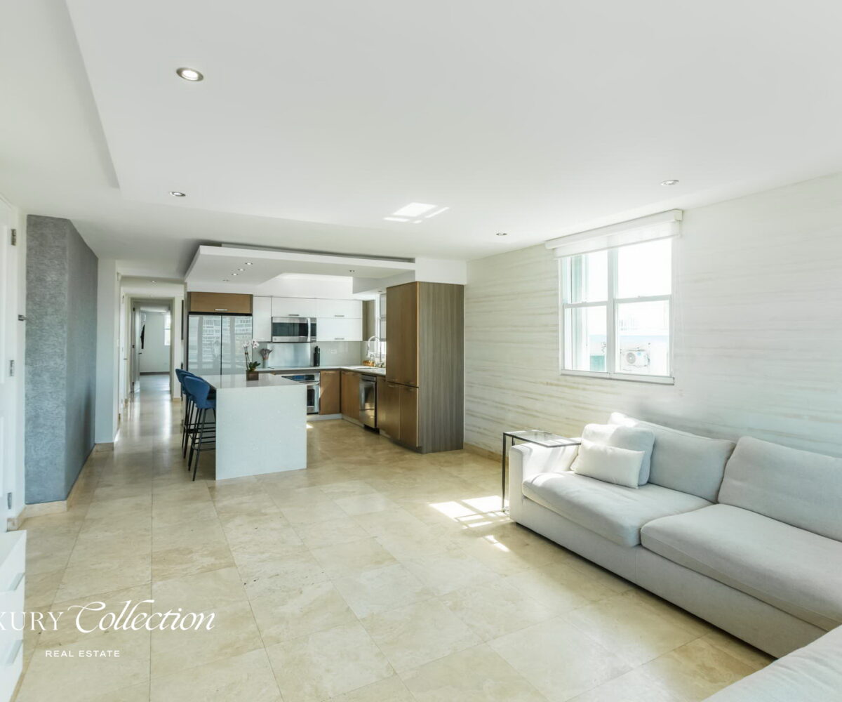 Wilson Condado Plaza penthouse for rent with an open terrace and panoramic views. Two bedrooms, two bathrooms and a roof top terrace.