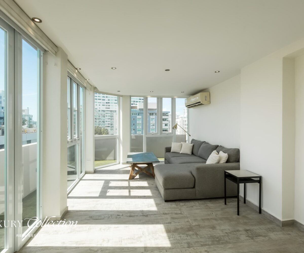 Wilson Condado Plaza penthouse for rent with an open terrace and panoramic views. Two bedrooms, two bathrooms and a roof top terrace.