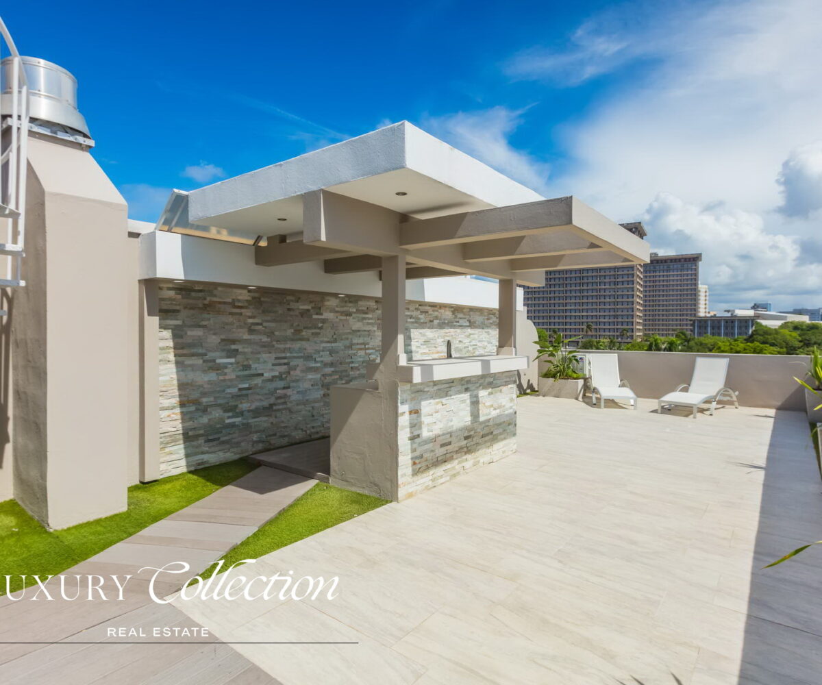 Wilson Condado Plaza penthouse for rent with an open terrace and panoramic views. Two bedrooms, two bathrooms and a roof top terrace.