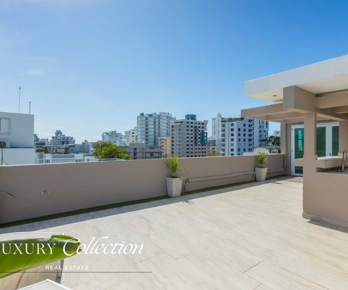 Wilson Condado Plaza penthouse for rent with an open terrace and panoramic views. Two bedrooms, two bathrooms and a roof top terrace.