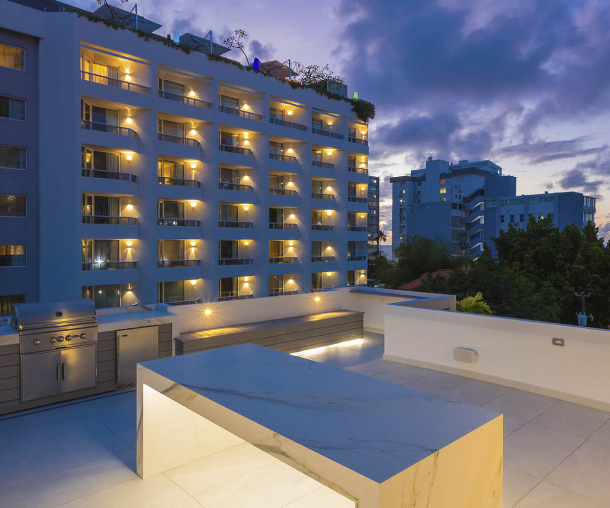 Open Terrace Apartment in Condado Puerto Rico for sale with beautiful ocean view in the boutique condominium, The Grand Atrium. 4 beds, 3 baths. Luxury Collection Real Estate