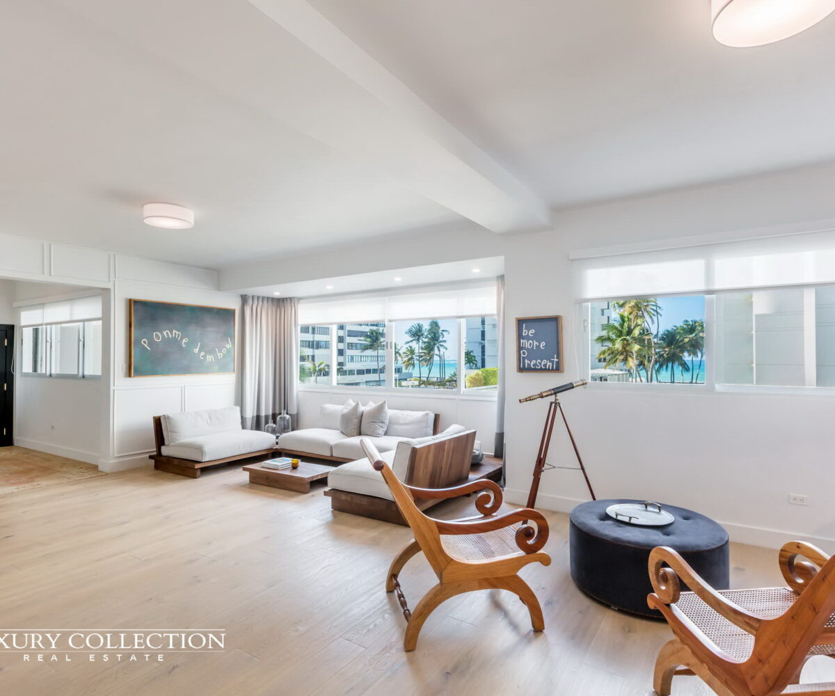 Kings Terrace apartment for sale in Condado. 3 bedrooms convertible to 6, 4.5 full bathrooms fully renovated residence, stunning ocean views. Luxury Collection Real Estate Puerto Rico