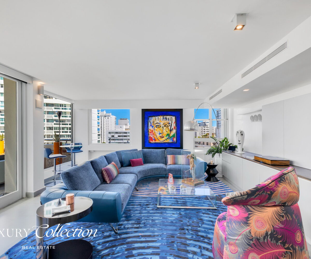 2-level penthouse located at boutique condominium Luchetti 1403 in Condado Puerto Rico. 3 Bedrooms convertibles to 4, 3 Bath, 4 Parkings.