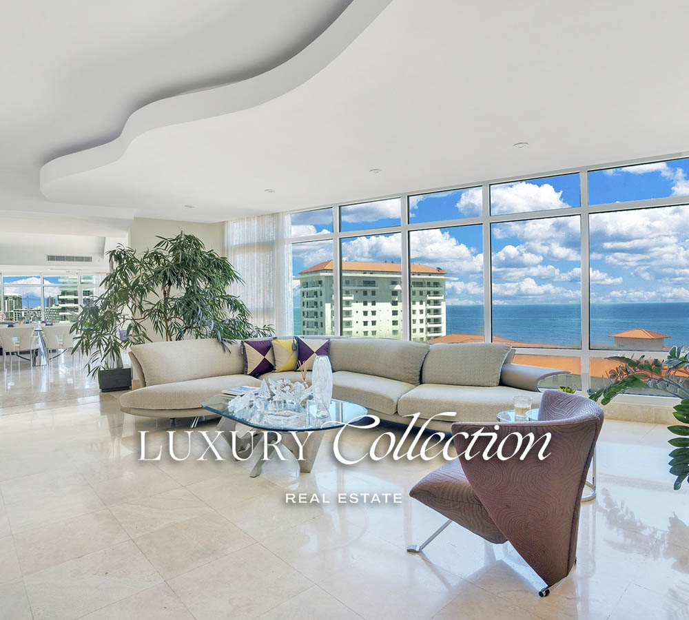 Bristol Condado Ocean View condo for sale. Condado Lagoon or Ocean views with 3 bedrooms, 4 bathrooms, and three covered parking spaces. Alex Herrera Luxury Collection Real Estate Condado Puerto Rico