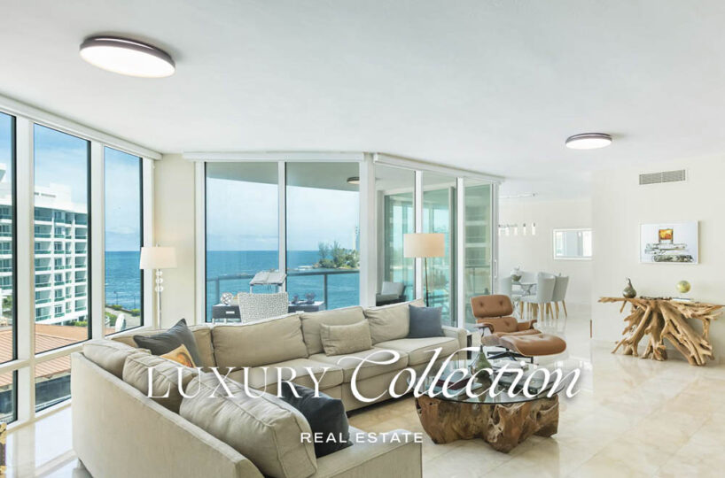 Laguna Plaza Condado Oceanfront condo for sale with stunning views from every room and a spectacular open terrace, 3 Bedrooms 2.5 Baths. luxury Collection Real Estate