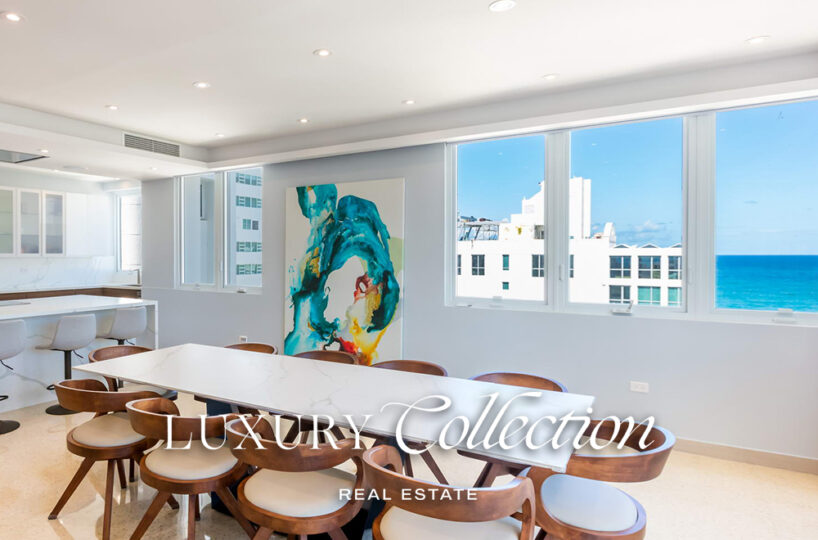 Stunning One-Level Penthouse in the Heart of Condado Property Description: Price: $3,150,000 GLA: 3,892 square feet Bedrooms: 5 Bathrooms: 4 Parking spaces: 2 Experience luxury living in this fully renovated 3,892 sq ft Penthouse featuring 5 spacious bedrooms, 4 full bathrooms, and an impressive private terrace with sweeping ocean and city views. This rare single-level layout offers exceptional comfort and flow, ideal for both everyday living and sophisticated entertainment. Located just steps from the beach and within close proximity to St. John’s and Robinson schools, this residence delivers unmatched convenience. Additional highlights include 2 covered parking spaces, premium finishes throughout, and modern design elements that elevate every corner. A premier opportunity in Condado’s most desirable neighborhood—perfect for families, investors, or those seeking an extraordinary urban retreat. Alex Herrera Luxury Collection Real Estate Puerto Rico